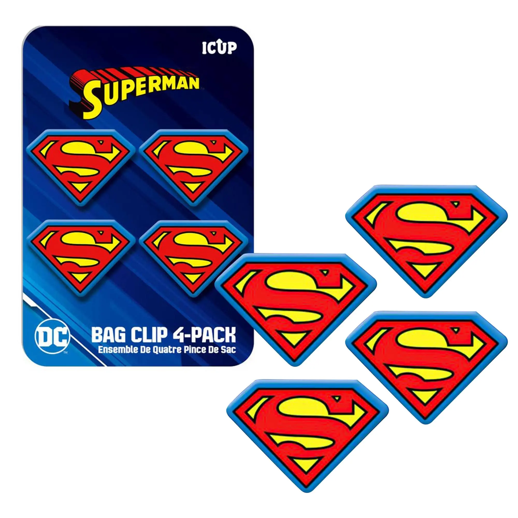 DC Comics Classic Superman Logo Kitchen-Shaped Bag Clip, 4-Piece Snack Storage Sealing Accessory Set for Classic & Novelty Toy Collectors