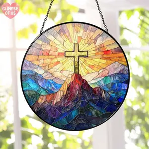 Christian Cross Stained Glass Suncatcher, Cross Window Decor, Christmas Home Decor, Religious Gift, Jesus Home Decor, Easter Faith Cross