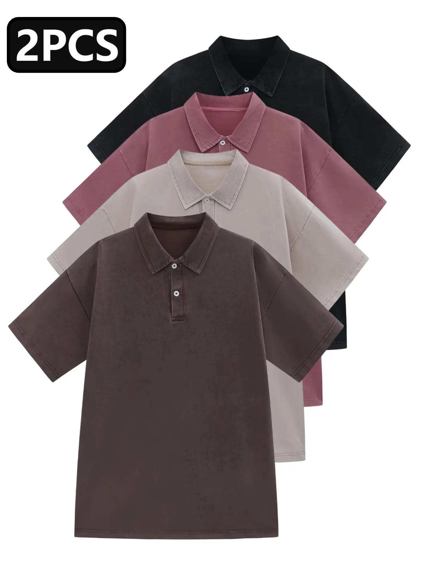 Men's Vintage Washed Polo Shirts, Loose Fit Drop Shoulder Short Sleeve Solid Casual Tops, Old Money Style Golf Shirts for Daily Wear & Vacation