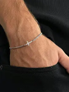 Men's Street Hip Hop Style Cross Design Bracelet, Stackable Bracelets, Fashion Retro Stainless Steel Wrist for Party, Daily Clothing Decor, Trendy All-match & Exquisite Jewelry for Birthday Gift