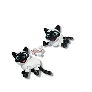 Miniature Siamese Kitten | 3D Printed Articulating Figurine with Detailed Design Perfect Gift for Cat Enthusiasts