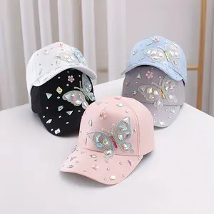 Women's Sparkling Butterfly Rhinestone Baseball Cap - Adjustable Snapback, Sun Protection & Wind Resistance, Glitter Diamond Design in White, Blue, Black, Pink, Perfect Gift for Friends, Casual Headwear |   Glitter Baseball Cap |   Polyester Cap