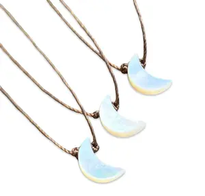 Mother of Pearl Crescent Moon Cord Necklace Sterling Silver Merelani Designs Natural Gemstone Crystal Single Drop Handmade Flower Pendant