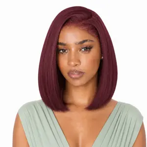 99J Wine Red BOB Glueless Drawstring Human Hair Wig Front Lace Ready to Wear Beginner Friendly HD Lace Natural Look