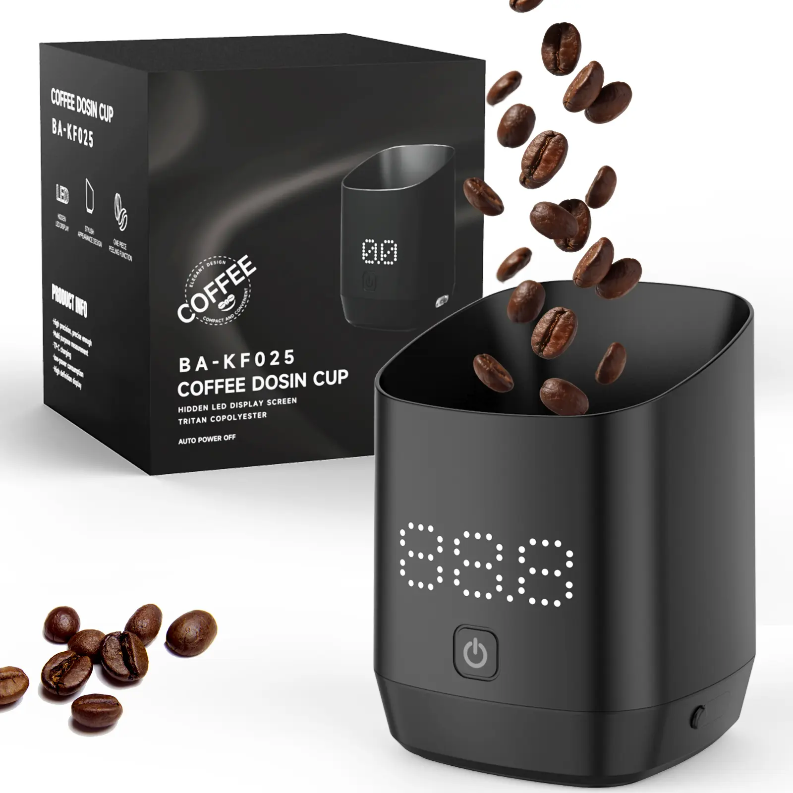 Black 2-in-1 Portable Electric Coffee Bean & Espresso Scale, 0.1g Precision, 500g/18oz Capacity, Built-in Unit Conversion, Touch-Sensitive LED Display, Ideal for Office & Camping