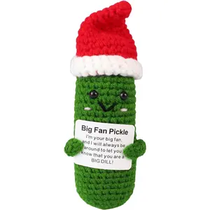Christmas Crochet Kit,Emotional Positive Support Pickles,Positive Pickle,with Emotional Encouraging Card,Cute Knitted Crochet Soft-Pickle for , Pickle Gifts