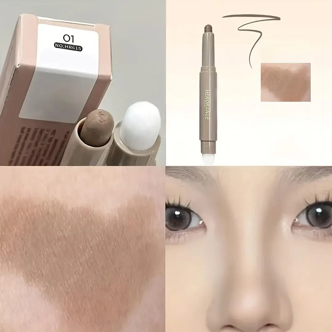 Makeup Contouring Pen, Face Contour, Facial Contouring Makeup, Highlighter Contour, 1 Count Double-ended Makeup Contouring Pen with Brush, Makeup Tool for Women & Girls, Matte Buildable Contour, Bronzer, Highlight Brown, Bronzed Glow Up