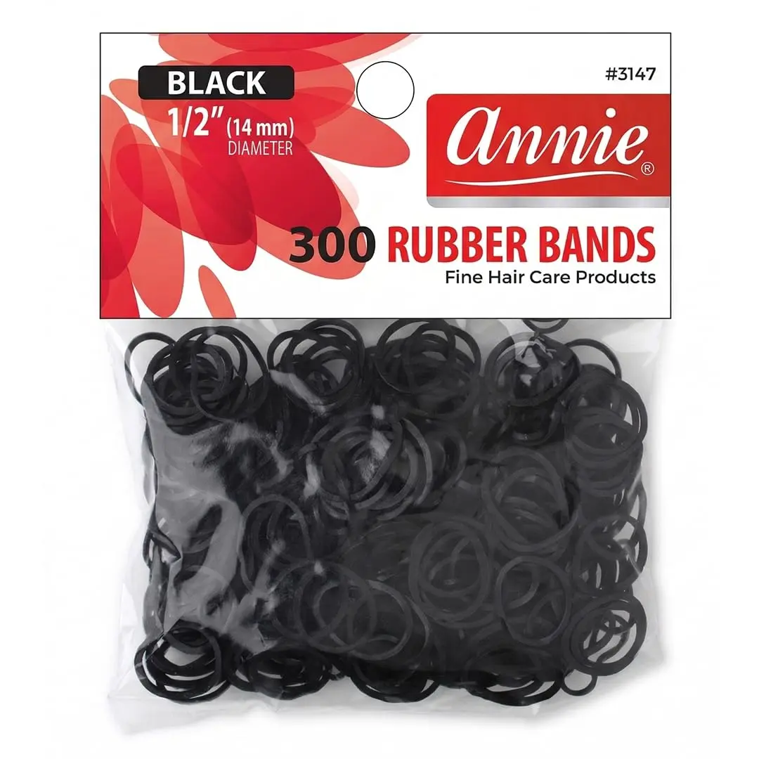 Rubber Bands 14mm, 300 Count Black Elastic Hair Ties for Braids, Ponytails & Styling, Soft Durable No-Snag Bands for All Hair Types, Salon Value Pack