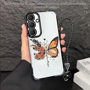 Suitable for [Galaxy S25 Fe] high-end women's phone case🥰，a beautiful four-leaf clover lanyard is included🍀，Minimalist, Sophisticated Butterfly Pattern，drop-resistant and fingerprint-resistant 995