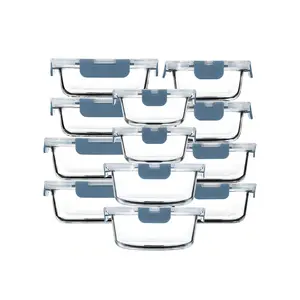 A[24-Pieces ] High Borosilicate Glass Meal Prep Containers With Steam Vent, Food Storage Containers With Airtight Lids, For Home Kitchen Office Lunch Portion Control