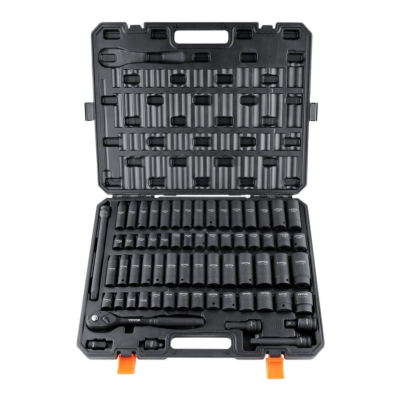 VEVOR 1/2" Drive Impact Socket Set, TikTokShopBlackFriday, 65 Piece Socket Set SAE 3/8" to 1-1/4" and Metric 10-24mm, 6 Point Cr-V Alloy Steel for Auto Repair, Rugged Construction, Easy-to-Read Size Markings, Storage Case Heavy Duty