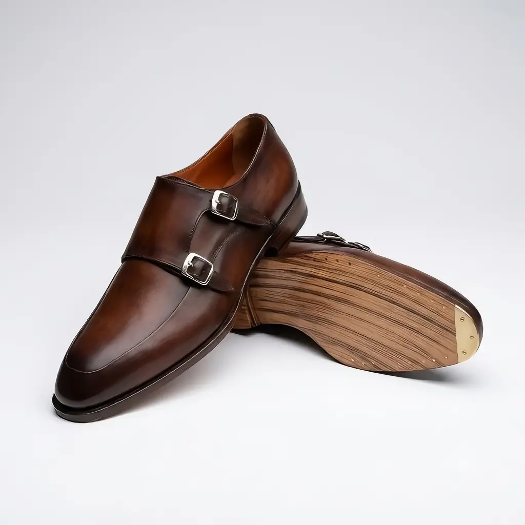 Maglienapelle Men's Brown Leather Double Buckle Oxfords Sizes 41-45 Comfortable Maglienapelle Men's Brown Leather Oxfords