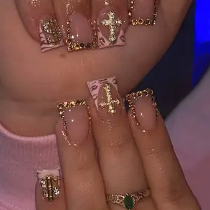 10PCS Press on Nail Duck Nails Art Charms Golden French Bling Cross Dollar Nails