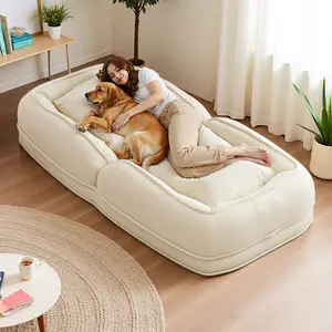 Upholstered Human Dog Bed for Adult & Pets, Convertible Lazy Sofa Bed with 5 Adjustable Position, Comfy Tatami Bean Bag Lounge Chair with 2 Soft Pillows for Bedroom Living Room Office