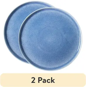 (2 pack) Blue Stoneware Stackable Dinner Plate