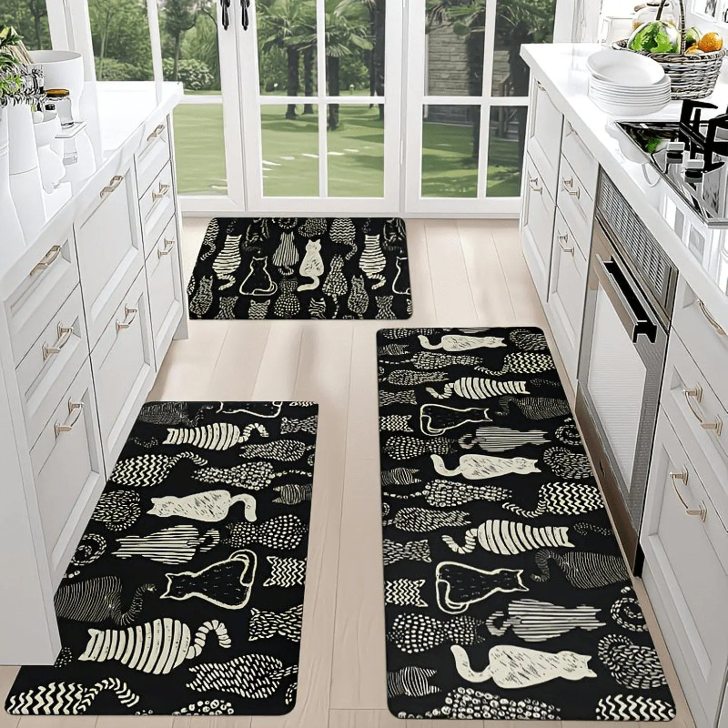 Area Rugs Black Background Kitchen Adorable Cat Cat Silhouette Cozy Kitchen Standing Soft Comfortable Non Slip Easy To Use Decorative Floor Covering Stylish Home Décor
