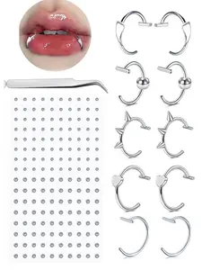 Fake Lip Ring Fake Labret Studs Sticker Fake Piercings Nose Stud, Fake Eyebrow Stud, Punk Fake Face Piercing Jewelry Stainless Steel Non Piercing Y2K Disposable Stickers Spiral Nose Ring