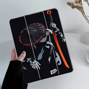 Japanese Anime Samurai Dark Style Tri-Fold Stand Case for iPad Case Transparent Acrylic Hard Back Panel With Pencil Slot，Suitable for Ipad mini pro air. Scratch-resistant Ultra-thin Protective Case, Shock-resistant Full Cover Protective Case