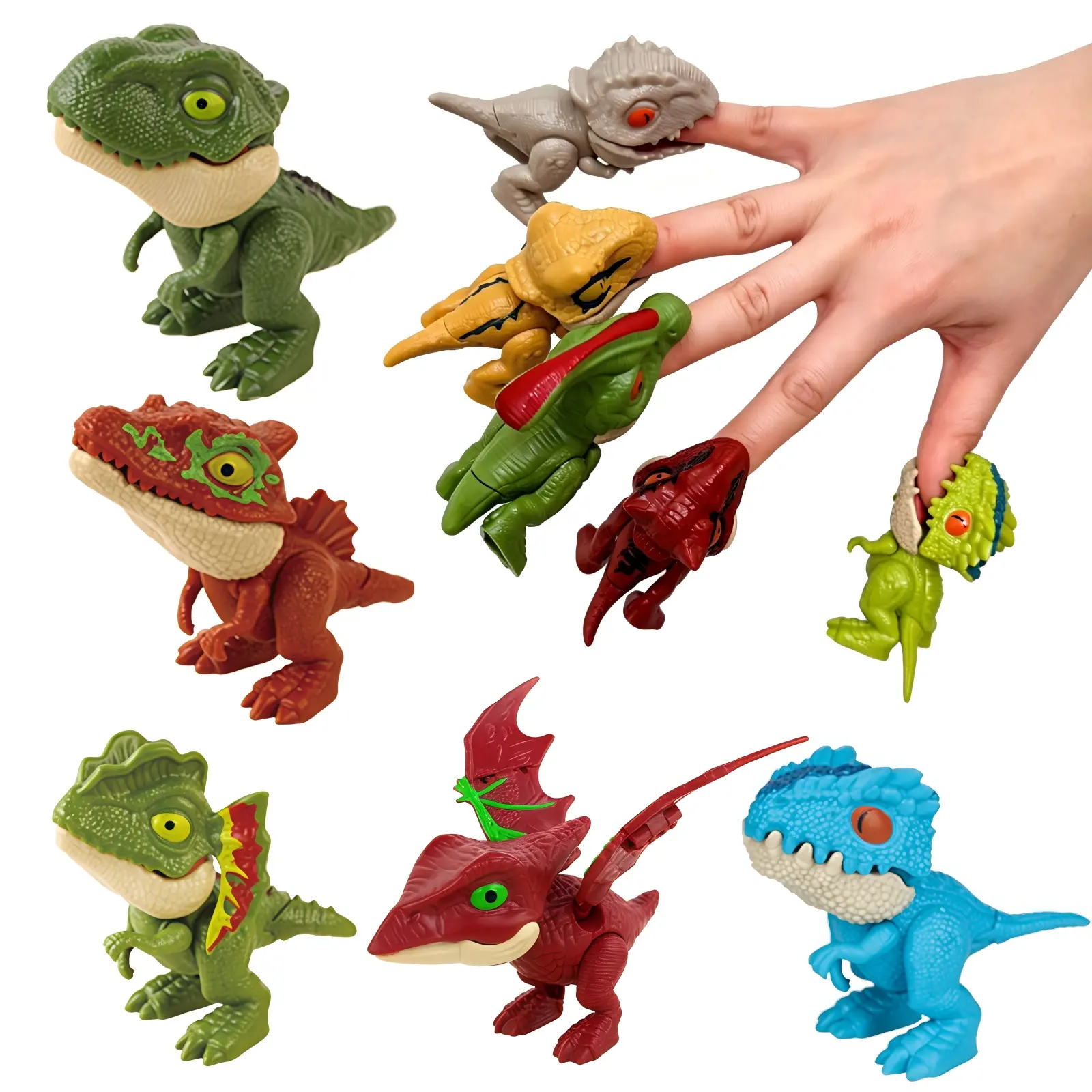 10 PCS Jurassic World Biting Finger Dinosaurs Toy Set - Painless Biting ,Movable Mouth & Joints, ABS Eco-Friendly Sensory Toys for 3+ Kids, Birthdays, Thank You Gifts, Collectible Dinosaur Figures Articulating Figurine