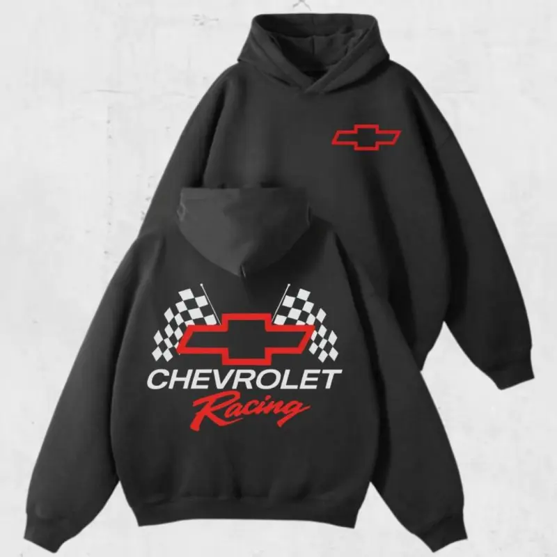 🏁✨[Graphic Hoodie]Chevrolet Racing Hoodie – Vintage Chevy Motorsport Sweatshirt, Classic Racing Flags Graphic Pullover, Retro Car Lover Streetwear, Unisex Hoodie, Casual Pullover for Men & Women, Trendy Automotive Fashion & Gift