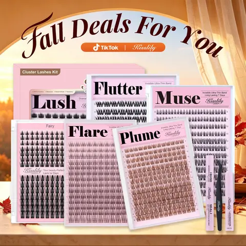 Hot Style Collection | Kisslily  Fairy, Flare, Plume, Muse,Flutter,Lush | Upgrade 2.0 Lashes With Ultra Dense, Waterproof, Long-Lasting Lashes | Beginner-Friendly DIY Lashes | Trendy & Must-Have Clusters #tiktokshopstockup