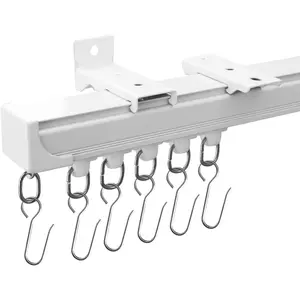 Ceiling Curtain Tracks 12FT,Curtain Track Wall Mount,Ceiling Mounted Sliding Door Curtains Rails Outdoor Extra Long Curtains Rod Room Divider Track for Living Bedroom with Hooks,White