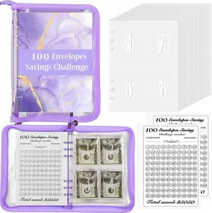 100 Envelopes Money Saving Challenge Binder,  A5 Budget Book with Cash Envelope Kit