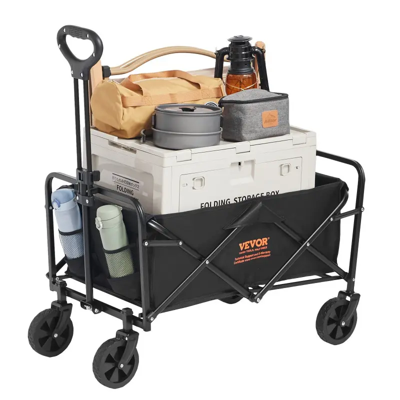 VEVOR Collapsible Folding Wagon, 2 cu.ft Beach Wagon Cart with All-Terrain 5in Wheels, Heavy Duty Folding Wagon Cart 220 lbs Weight Capacity with Drink Holders, Wagon for Camping, Shopping, Garden