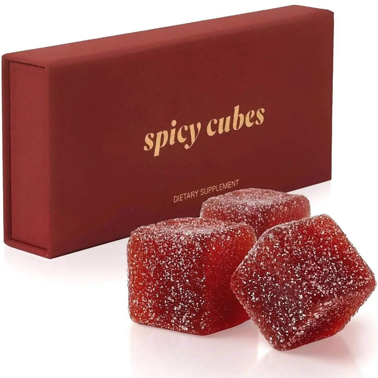 Spicy Cubes Hot Peach Gummies - Sweet & Spicy Chili Sugar Coating - Maca Root & Muira Puama for Energy, Mood & Vitality - Fun Treat for Couples & Social Moments - 1 Pack (8 pieces) Vitamin