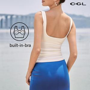 OGL Plantive Boatneck Open-Back Brami Tank Top with Built-In bra for Women's Sleeveless White Spaghetti Strap Top  T shirts for women Womenswear cute spring clothes  Travel summerwins