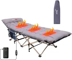 Outdoor Heated Folding Cot with Mattress Folding Design, with Pillow, Carry Bag & Storage Pocket, Extra Wide & Sturdy, Holds Up to 500 Lbs