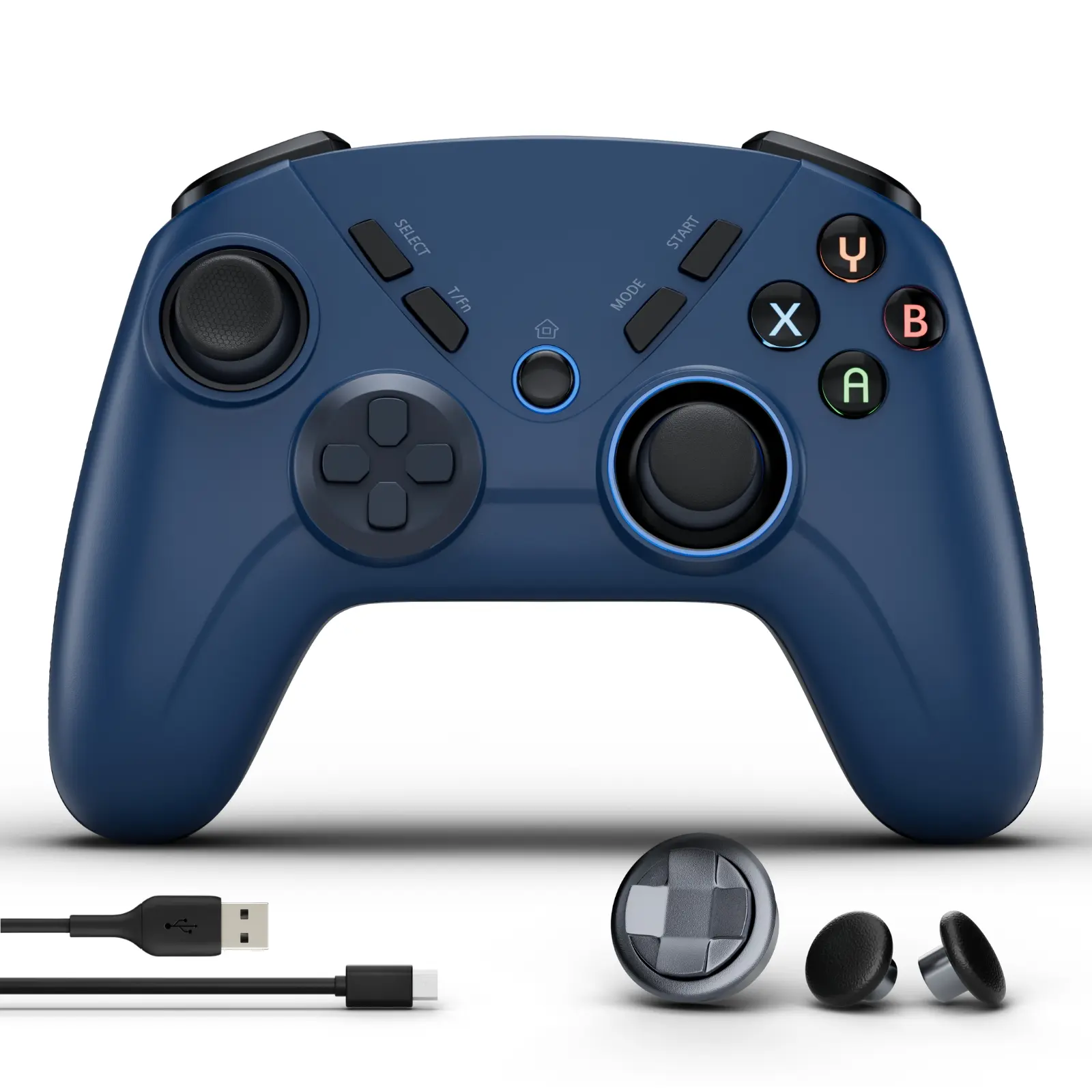 ISHAKO Wireless Game Controller For PC Windows, Switch, Android, iOS, With Custom Macro, Double Vibration, Turbo, Motion Control, AG39 Blue