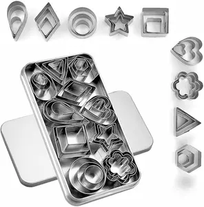30Pcs Mini Cookie Cutter Set with Box, Small Stainless Steel Fruit Veggie Tiny Polymer Clay Cutters for Kids, Geometric Set for Biscuit Mold