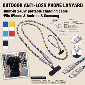 Phone Lanyard with Fast Charging Cable Handheld 11.7in &  Crossbody 47.2in Design PD240W High-Speed Nylon Data Transfer Cord Phone gen case for iPhone Android Samsung iPad case