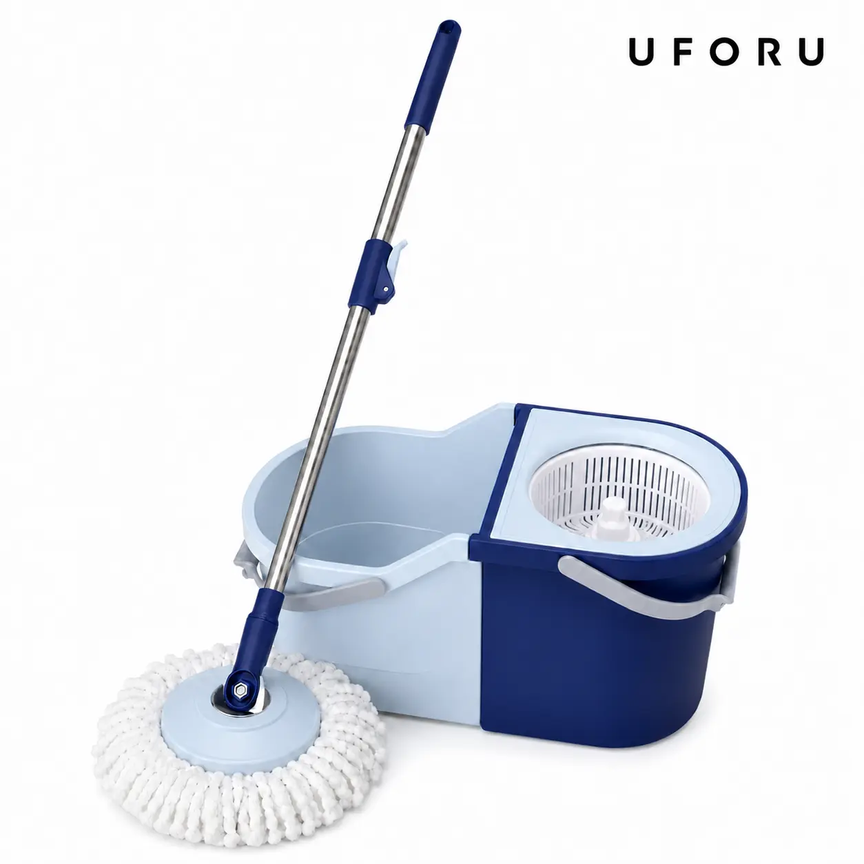UFORU Household Extendable Absorbent Microfiber Cleaning Mop and Bucket Set - 2-in-1 Split Bucket with Spin Basket, Hands-Free 180° Rotating Head for Floor Mopping, Kitchens/Bathrooms, Tile, Hardwood Floors