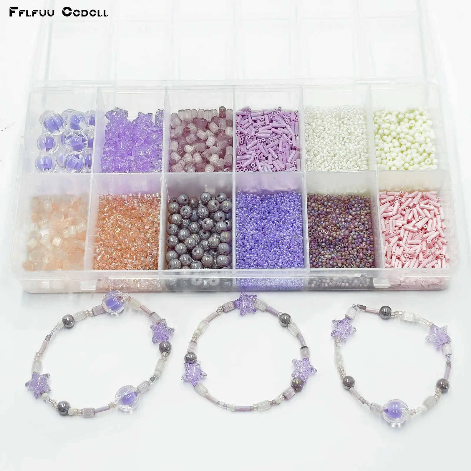 5531Pcs Mixed Purple Glass Seed Beads Storage Box Set - Star, Round & Tube Shapes, DIY Craft Accessories for Bracelets, Necklaces & Handicraft Gifts (Glass Bead Bracelet Compatible)