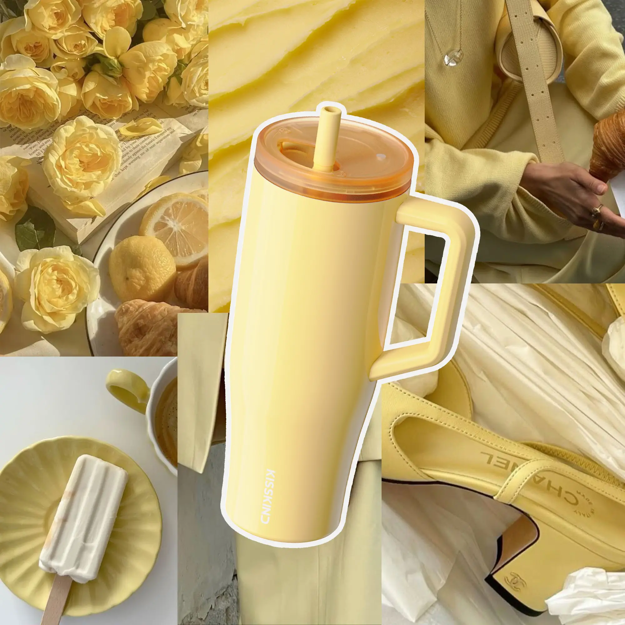 KISSKIND LumiSpin 40oz Tumbler – Clear Lid, Leakproof & Aesthetic Cup, Unique Hidden Straw Tumbler for Desk & Travel