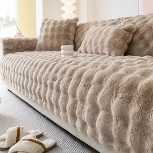 1 Pc Luxury Plush Sofa Cover Pad, Pet-Friendly Washable Furniture Slipcover,Fluffy Wave Pattern Couch Protector, Thick Warm Non-Slip Sofa Blanket,  Soft Couch Cushion Mat for Armchair/Loveseat/Sectional/3-Seater Sofa, Cozy Winter Home Décor, Couch Covers