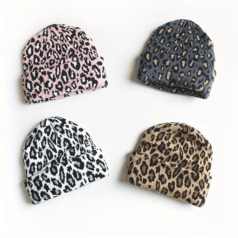 Unisex Leopard Print Knitted Beanie Hat - Sports & Outdoor Accessory with Knitted Fabric, Warmth Boost for Fall & Winter, Casual Fashion Accessory to Elevate Daily Outfits