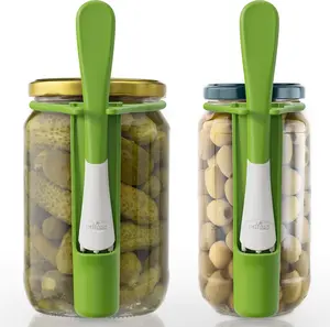 2 Pack Pickle Fork Grabber Tool – Stainless Steel Pickle Picker for Jars, Olive & Pickle Grabber Tongs, Automatic Pickle Lifter with Easy Grip Handle, Green 6.7"x2.9"x1.2" (ZL113)