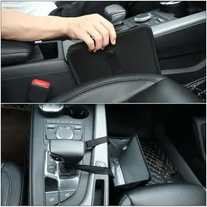 Hanging Car Trash Can, Armrest Box Hanging Garbage Basket, 2 Gallons Waterproof Black Litter Garbage Organizer Car Interior Accessories