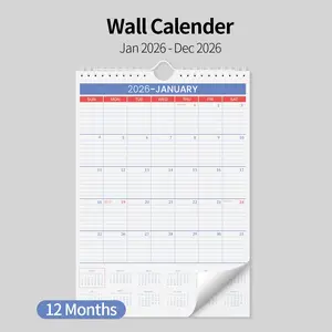 A4 2026 Monthly Calendar, January to December, Daily Grid, Easy Reading Layout, Holiday Markers, High Quality Paper, Durable Metal Spiral Binding