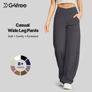 G4Free Wide Leg Pants for Women Loose Yoga Pants with Pockets Petite/Regular/Tall Stretch Casual Lounge Pants Comfort Basic Trouser Womenswear Bottom Wideleg Minimalist Baggy Oversize Oversized