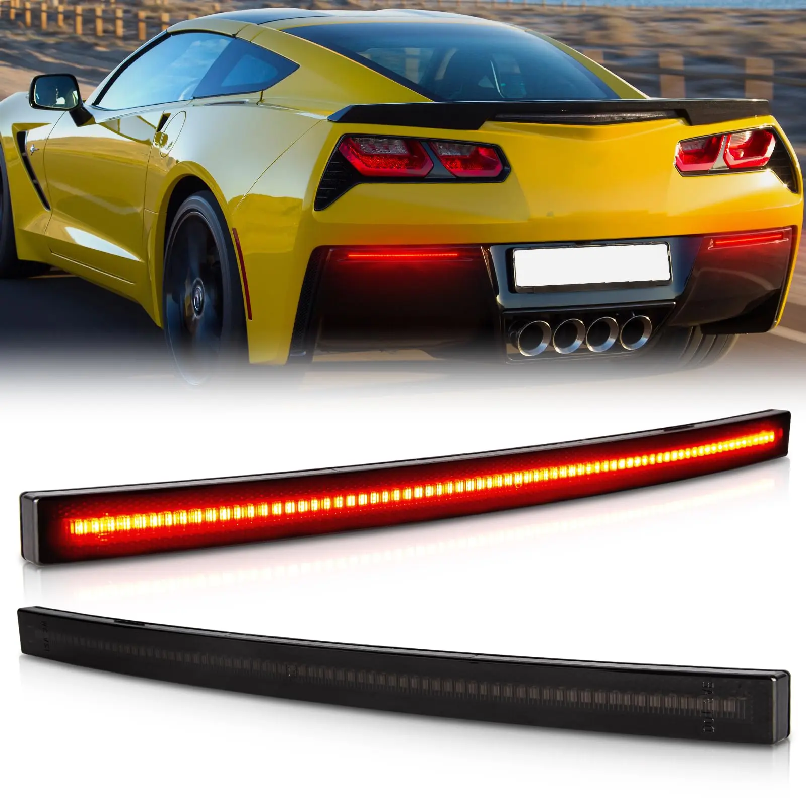 Gempro Rear Bumper Reflector Lights for 2014-2019 Chevy Corvette C7 Led Red Brake Tail Lamps Smoked Len, 2PCS