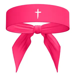 Cross Sports Head Tie Headband Sweat Fitness Black White - Neon Hot Pink - Christian Jesus God Scripture Bible Verse Faith Inspirational Men's Women's Kids Sweatband Head Band Sweat Band