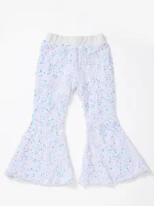 White Sequins Casual Cute Print Bell Girls Pants