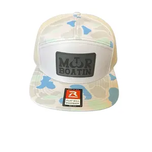 Motor Boatin Hat - Flat Bill Snapback with Camo Design and Logo Patch
