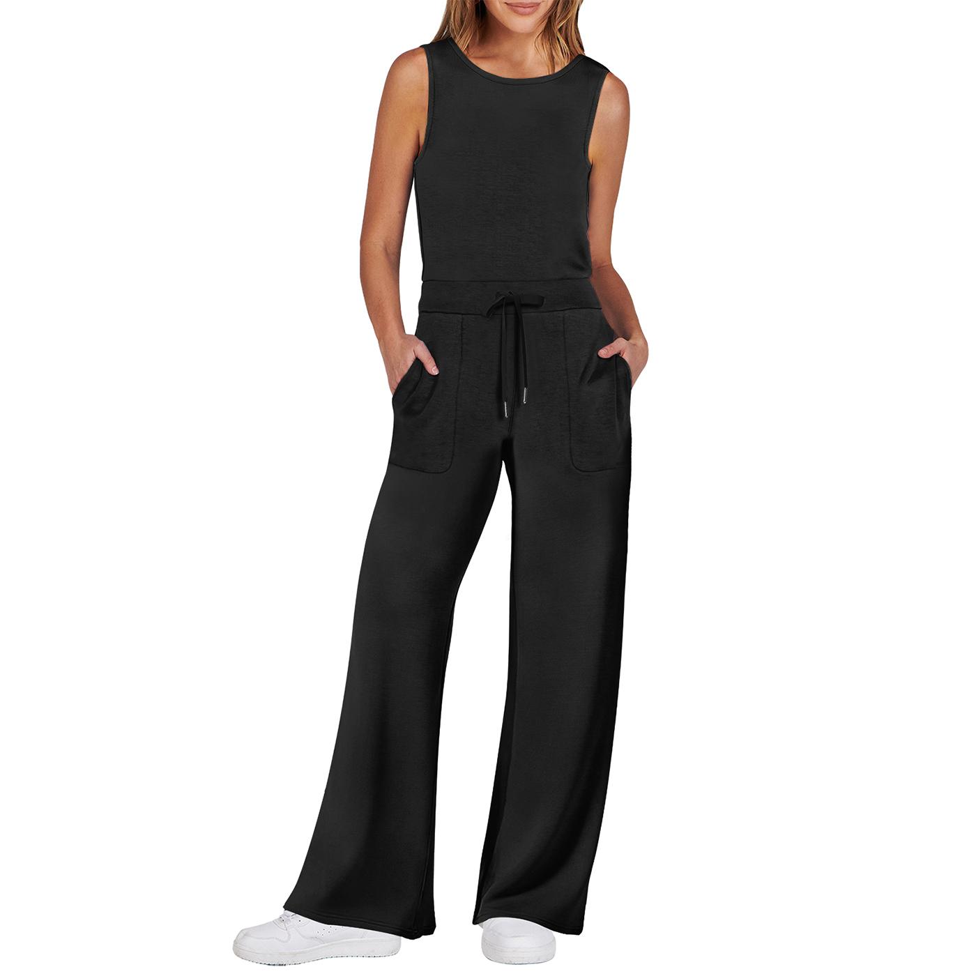 ANRABESS Jumpsuits for Women 2025 Casual Summer Outdoor Dressy Romper Sleeveless Wide Leg Long Pants Outfits Jumper Fash