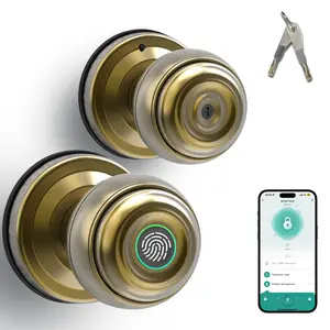 UMIK Smart Fingerprint Door Lock with Auto-Lock, Tuya App WiFi Remote Control, Keyless Entry Electronic Door Knob Lock, Fast Biometric Sensor, 3 Unlock Ways (App/Fingerprint/Key), Easy Install Interior Door Lock for Home Bedroom Office Apartment