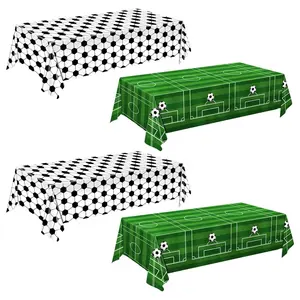 4 Pack Soccer Theme Tablecloth Set, Plastic Table Cover 54 X 108 Inch, Football Party Decorations for Birthday, Game Day, Sports Events Supplies